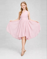 Pink Chiffon V-Neck A-Line Junior Bridesmaid Dresses Side View