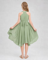 Sage Green Chiffon Halter A-Line Junior Bridesmaid Dresses Back View