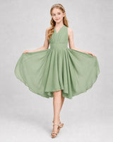 Sage Green Chiffon Pleated A-Line Junior Bridesmaid Dresses Side View