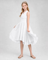 White Chiffon A-Line Junior Bridesmaid Dresses Back View