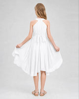 White Chiffon Halter A-Line Junior Bridesmaid Dresses Front View