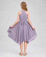 Wisteria Chiffon Halter Junior Bridesmaid Dresses Front View