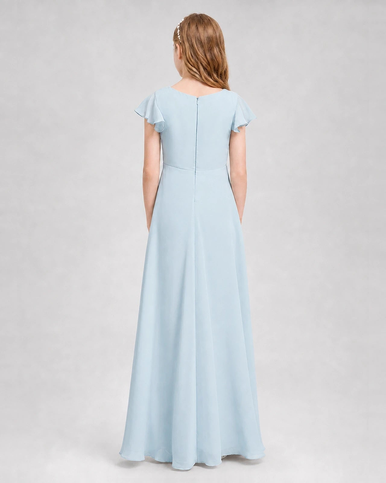 Dideyttawl Flutter Sleeve Chiffon Junior Bridesmaid Dress