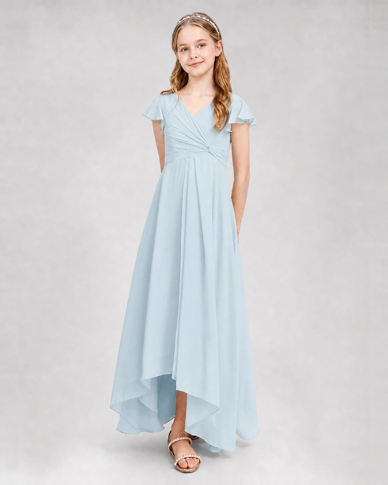 Dideyttawl Flutter Sleeve Chiffon Junior Bridesmaid Dress