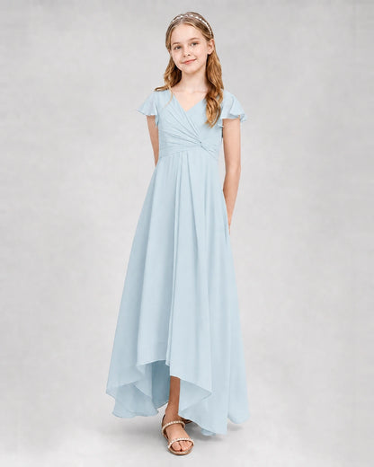 Dideyttawl Flutter Sleeve Chiffon Junior Bridesmaid Dress