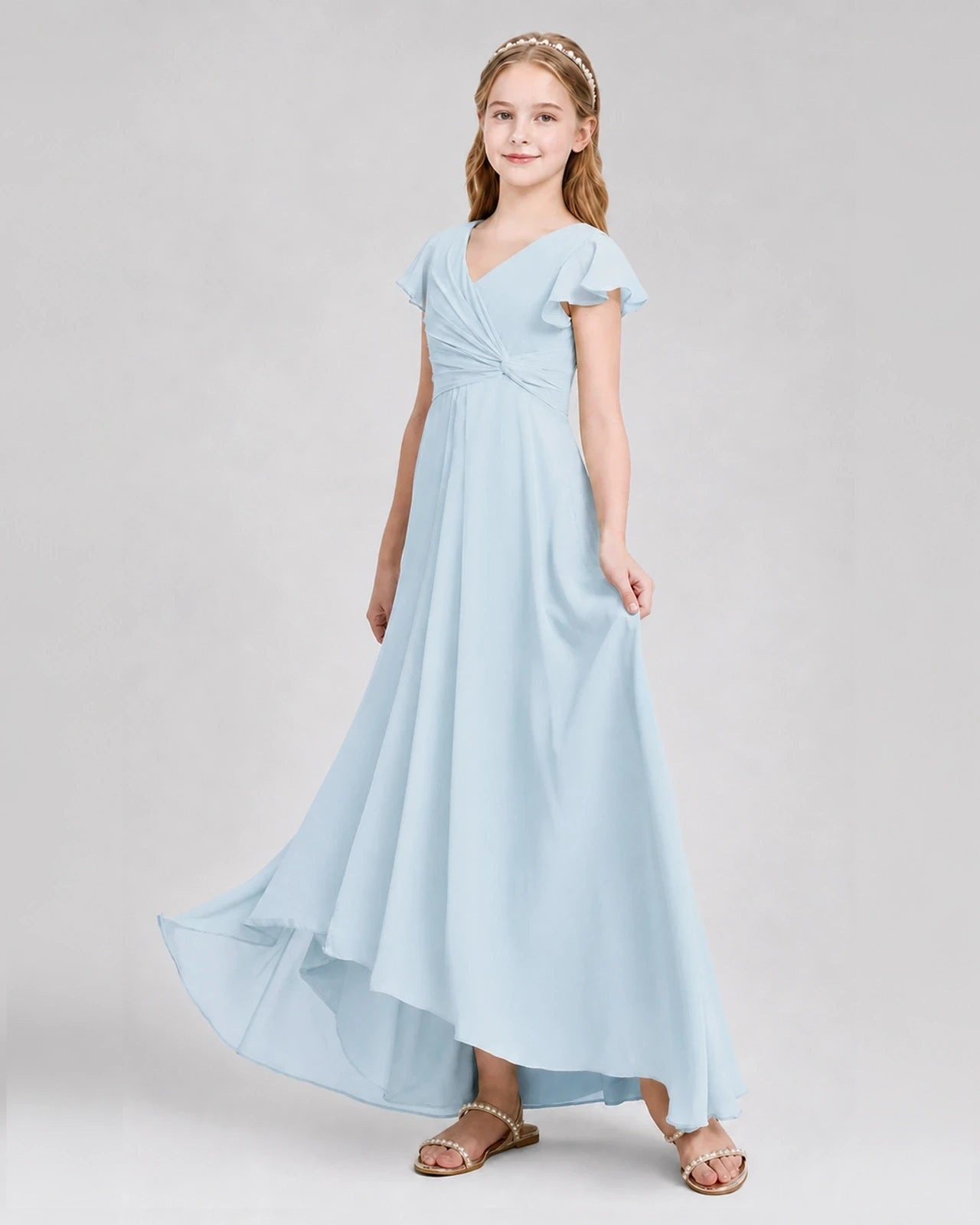 Dideyttawl Flutter Sleeve Chiffon Junior Bridesmaid Dress