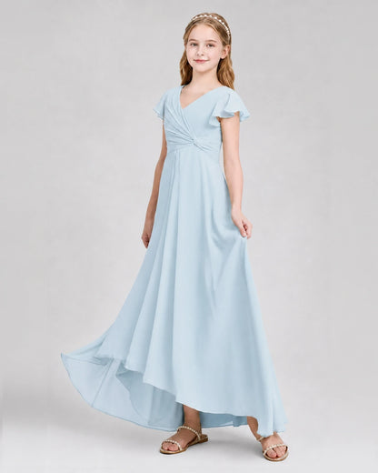 Dideyttawl Flutter Sleeve Chiffon Junior Bridesmaid Dress