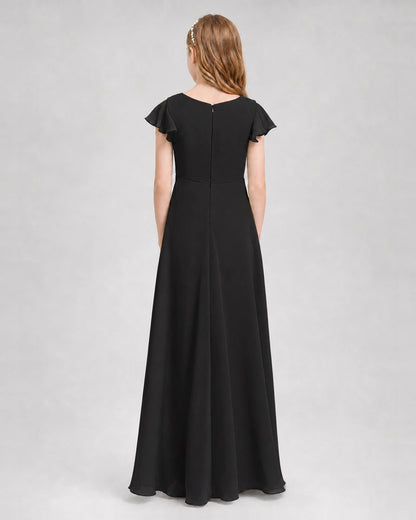 Dideyttawl Flutter Sleeve Chiffon Junior Bridesmaid Dress