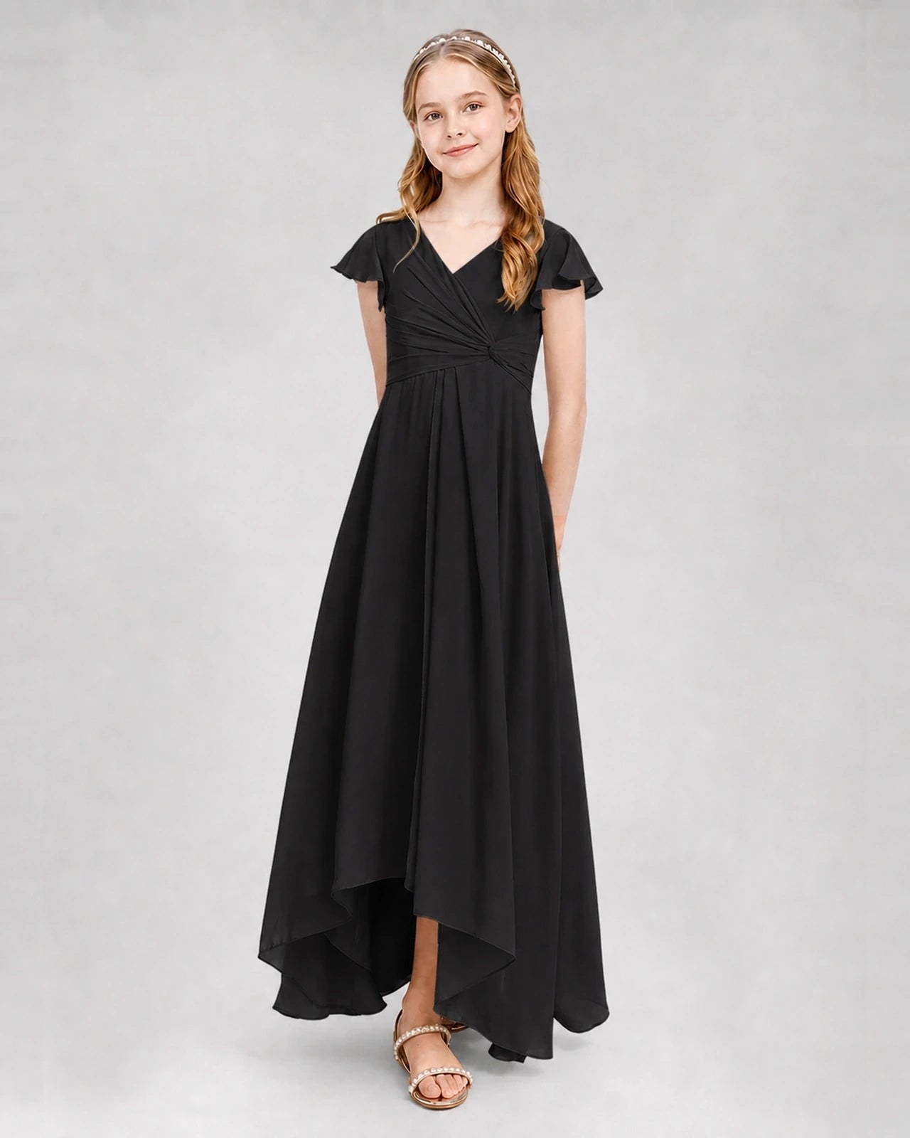 Dideyttawl Flutter Sleeve Chiffon Junior Bridesmaid Dress