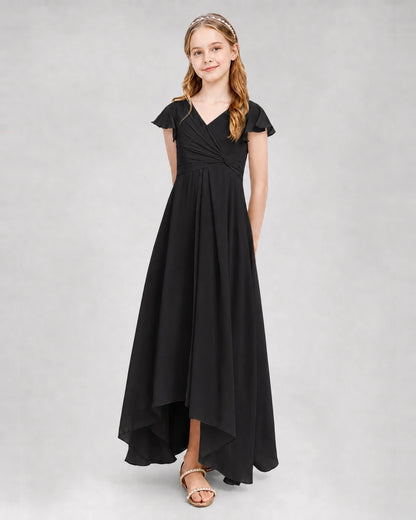 Dideyttawl Flutter Sleeve Chiffon Junior Bridesmaid Dress