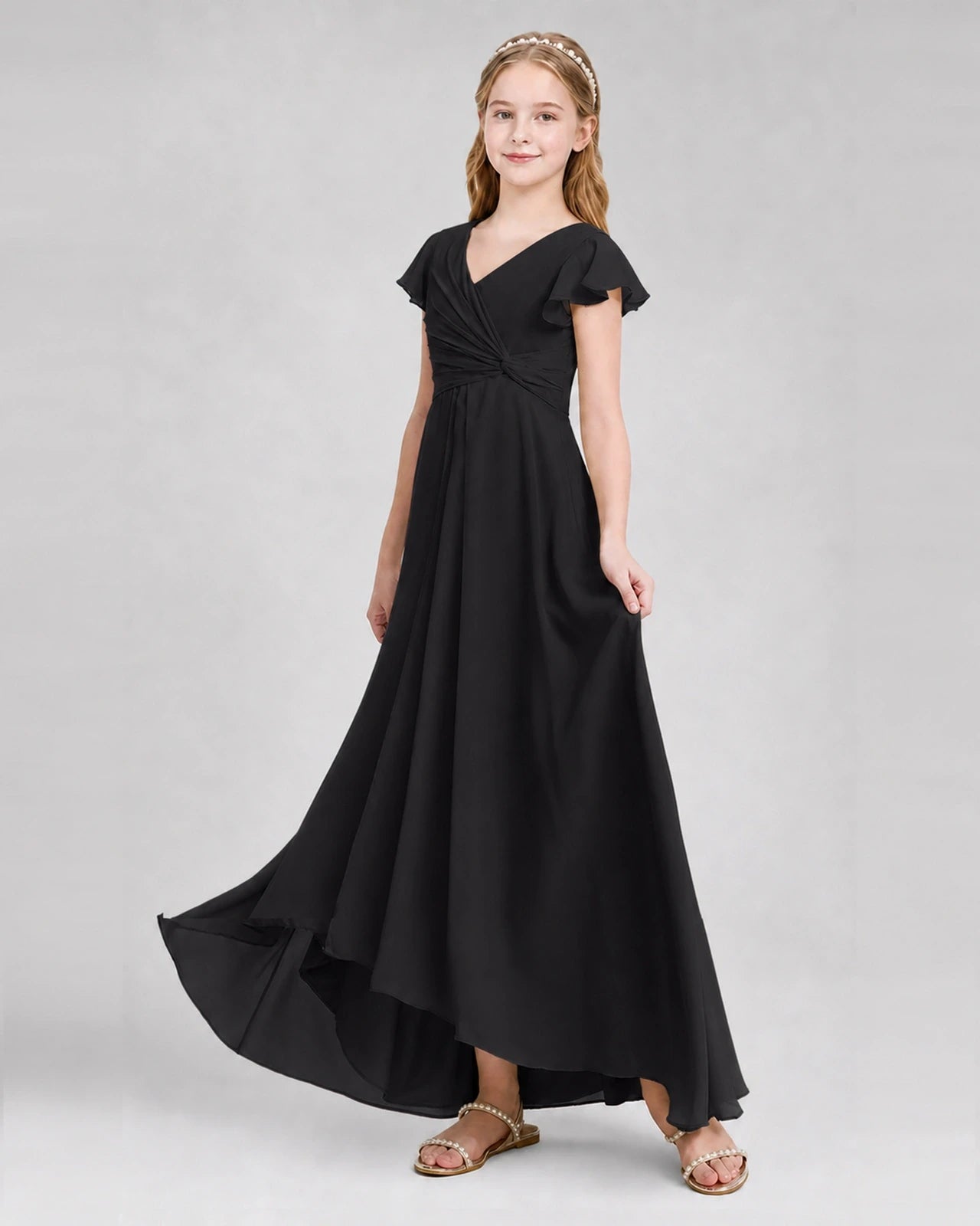 Dideyttawl Flutter Sleeve Chiffon Junior Bridesmaid Dress