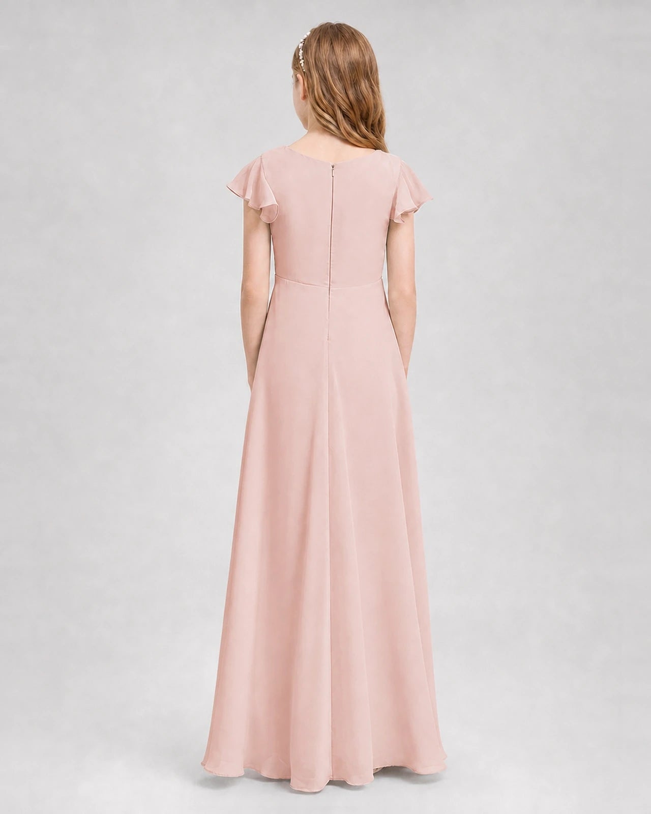 Dideyttawl Flutter Sleeve Chiffon Junior Bridesmaid Dress