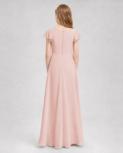 Dideyttawl Flutter Sleeve Chiffon Junior Bridesmaid Dress