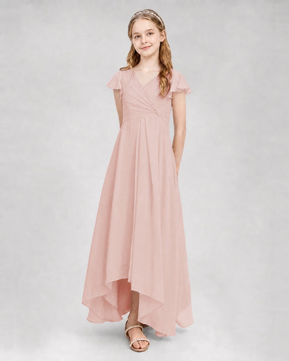 Dideyttawl Flutter Sleeve Chiffon Junior Bridesmaid Dress
