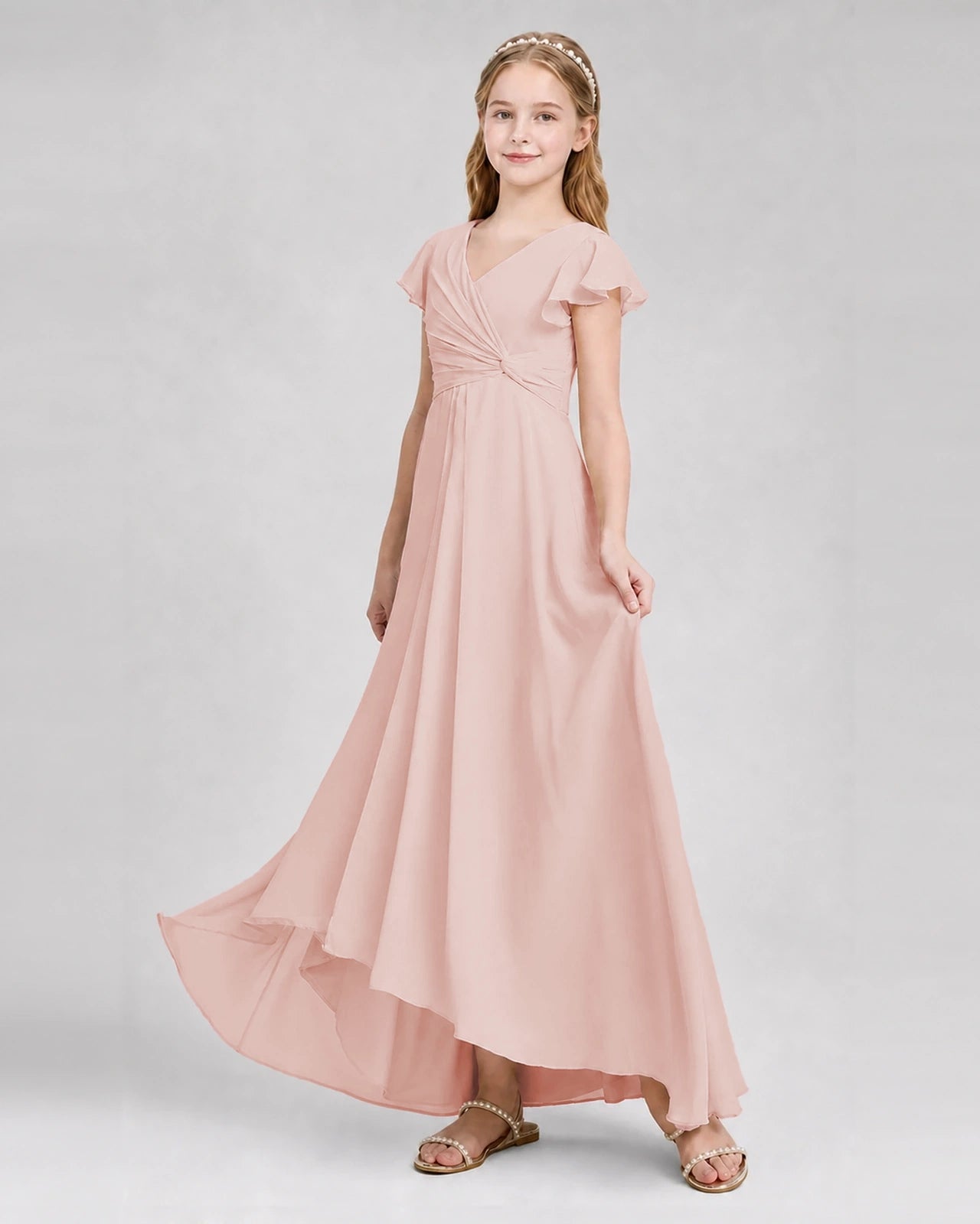 Dideyttawl Flutter Sleeve Chiffon Junior Bridesmaid Dress