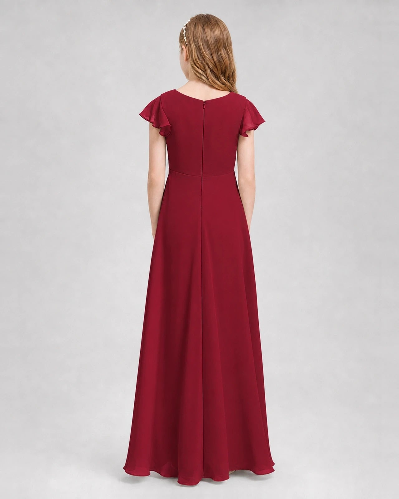 Dideyttawl Flutter Sleeve Chiffon Junior Bridesmaid Dress