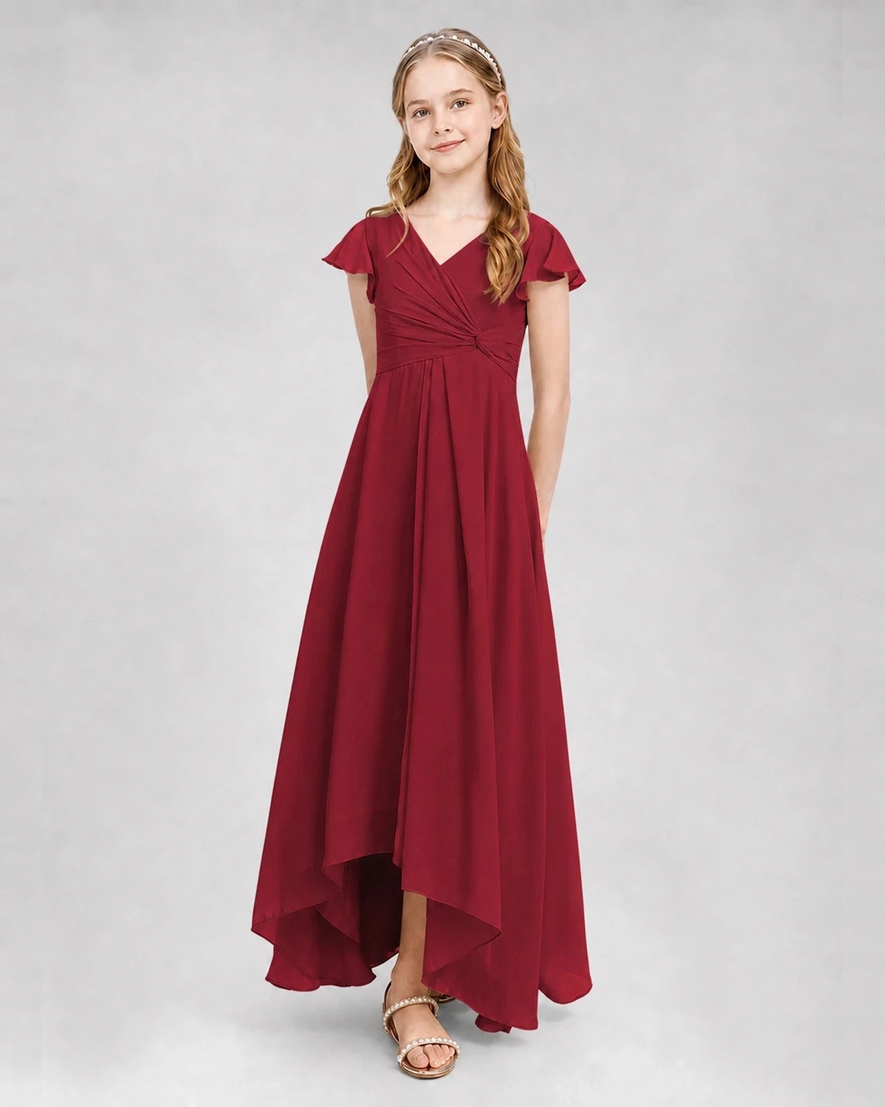 Dideyttawl Flutter Sleeve Chiffon Junior Bridesmaid Dress