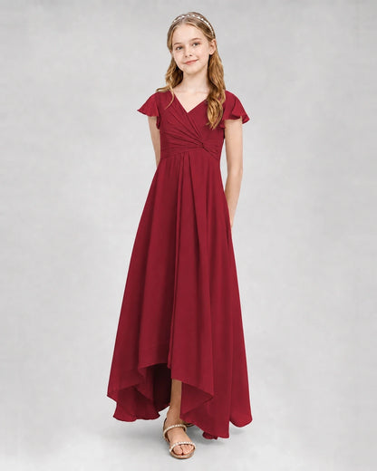 Dideyttawl Flutter Sleeve Chiffon Junior Bridesmaid Dress