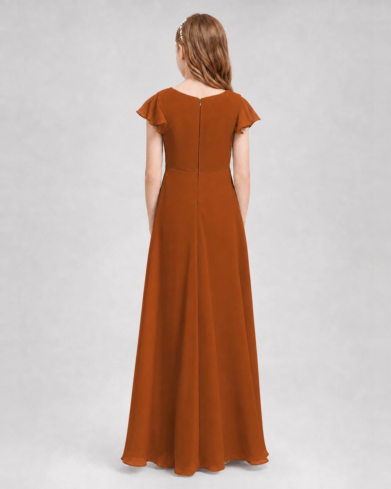 Dideyttawl Flutter Sleeve Chiffon Junior Bridesmaid Dress