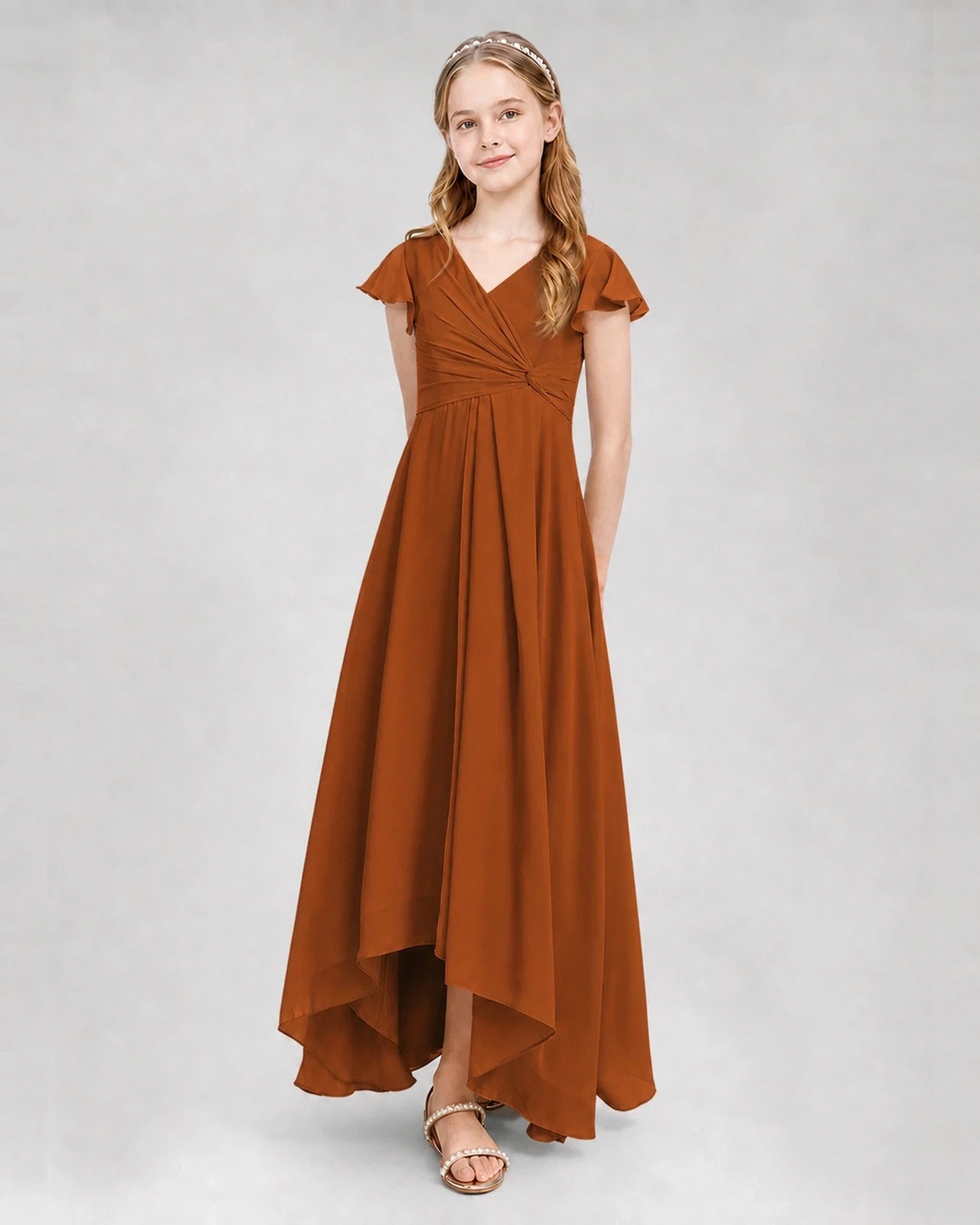 Dideyttawl Flutter Sleeve Chiffon Junior Bridesmaid Dress