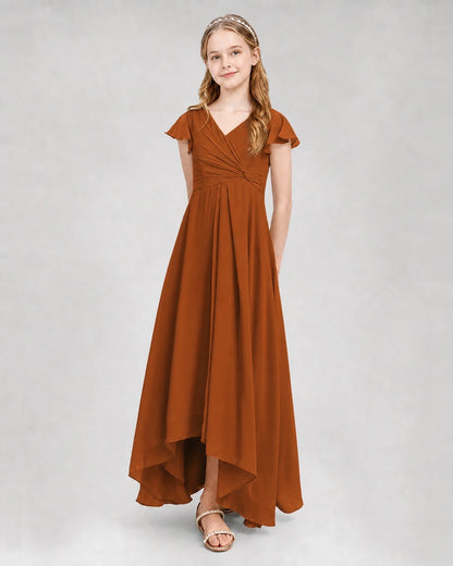 Dideyttawl Flutter Sleeve Chiffon Junior Bridesmaid Dress