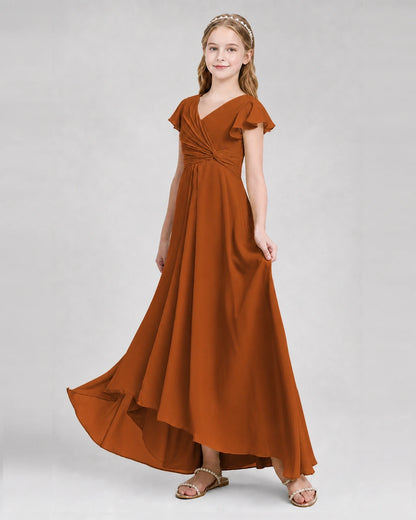 Dideyttawl Flutter Sleeve Chiffon Junior Bridesmaid Dress