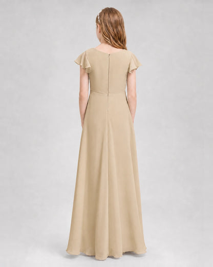 Dideyttawl Flutter Sleeve Chiffon Junior Bridesmaid Dress