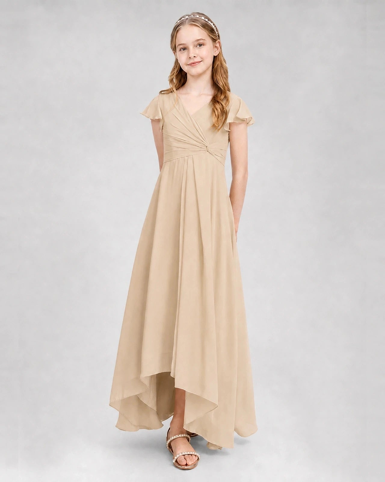 Dideyttawl Flutter Sleeve Chiffon Junior Bridesmaid Dress