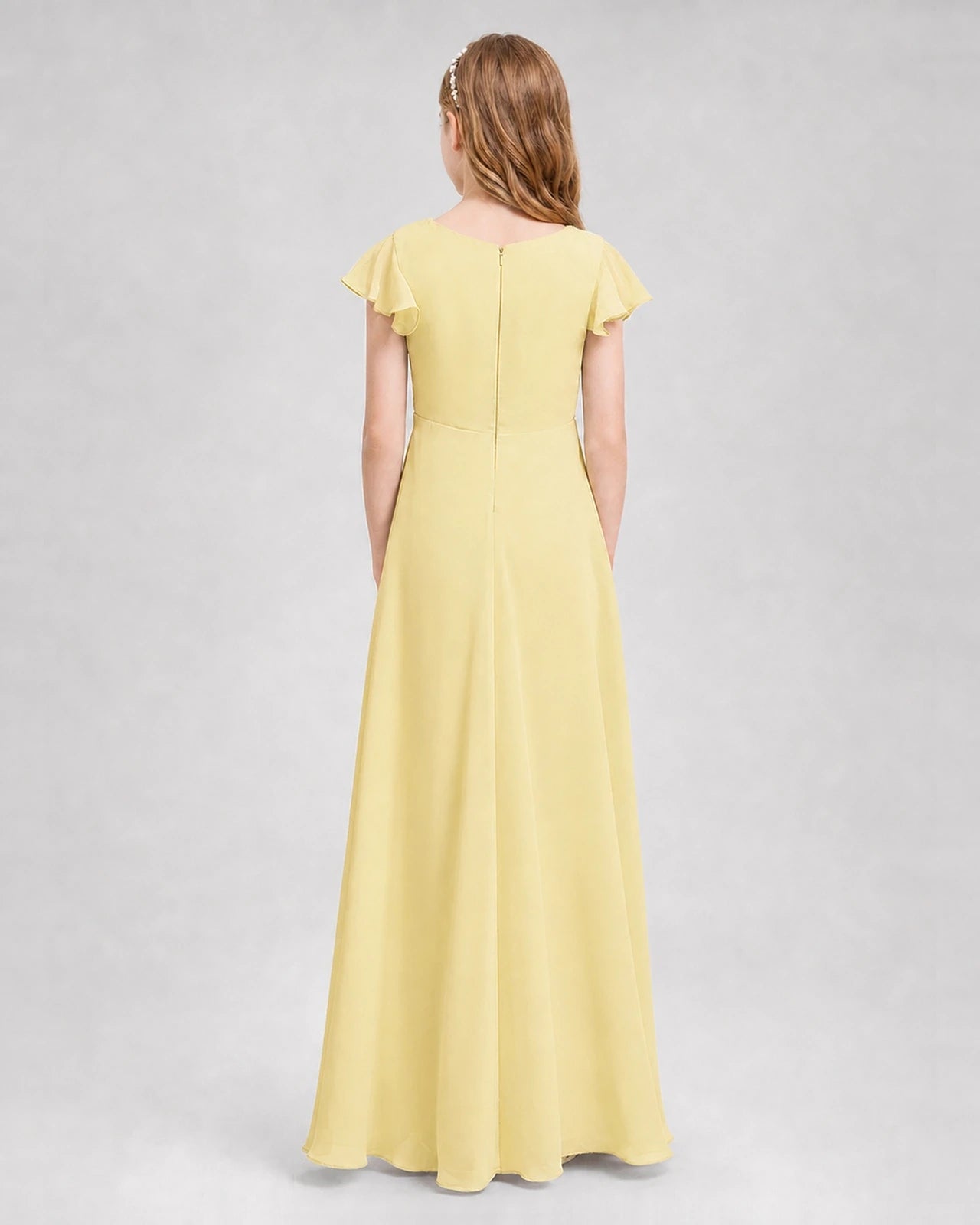 Dideyttawl Flutter Sleeve Chiffon Junior Bridesmaid Dress