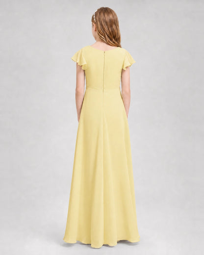 Dideyttawl Flutter Sleeve Chiffon Junior Bridesmaid Dress