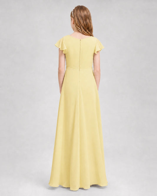 Daffodil Chiffon A-Line Junior Bridesmaid Dresses Back View