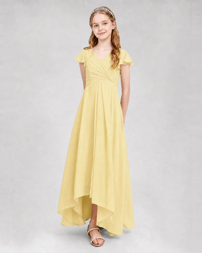 Dideyttawl Flutter Sleeve Chiffon Junior Bridesmaid Dress