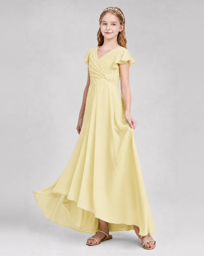 Dideyttawl Flutter Sleeve Chiffon Junior Bridesmaid Dress