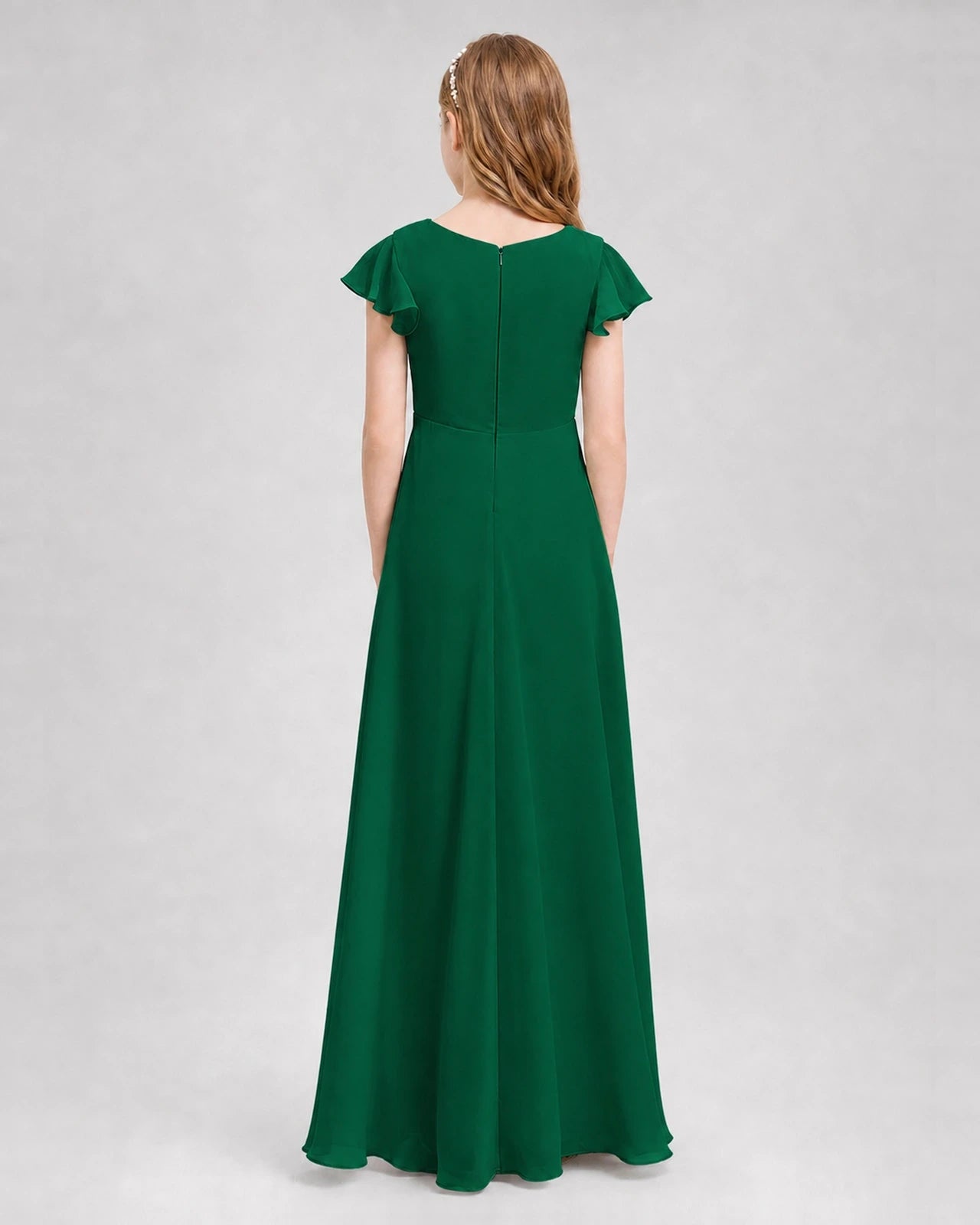 Dideyttawl Flutter Sleeve Chiffon Junior Bridesmaid Dress