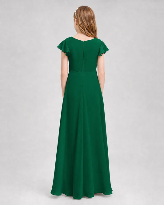 Dark Green Chiffon A-Line Junior Bridesmaid Dresses Back View