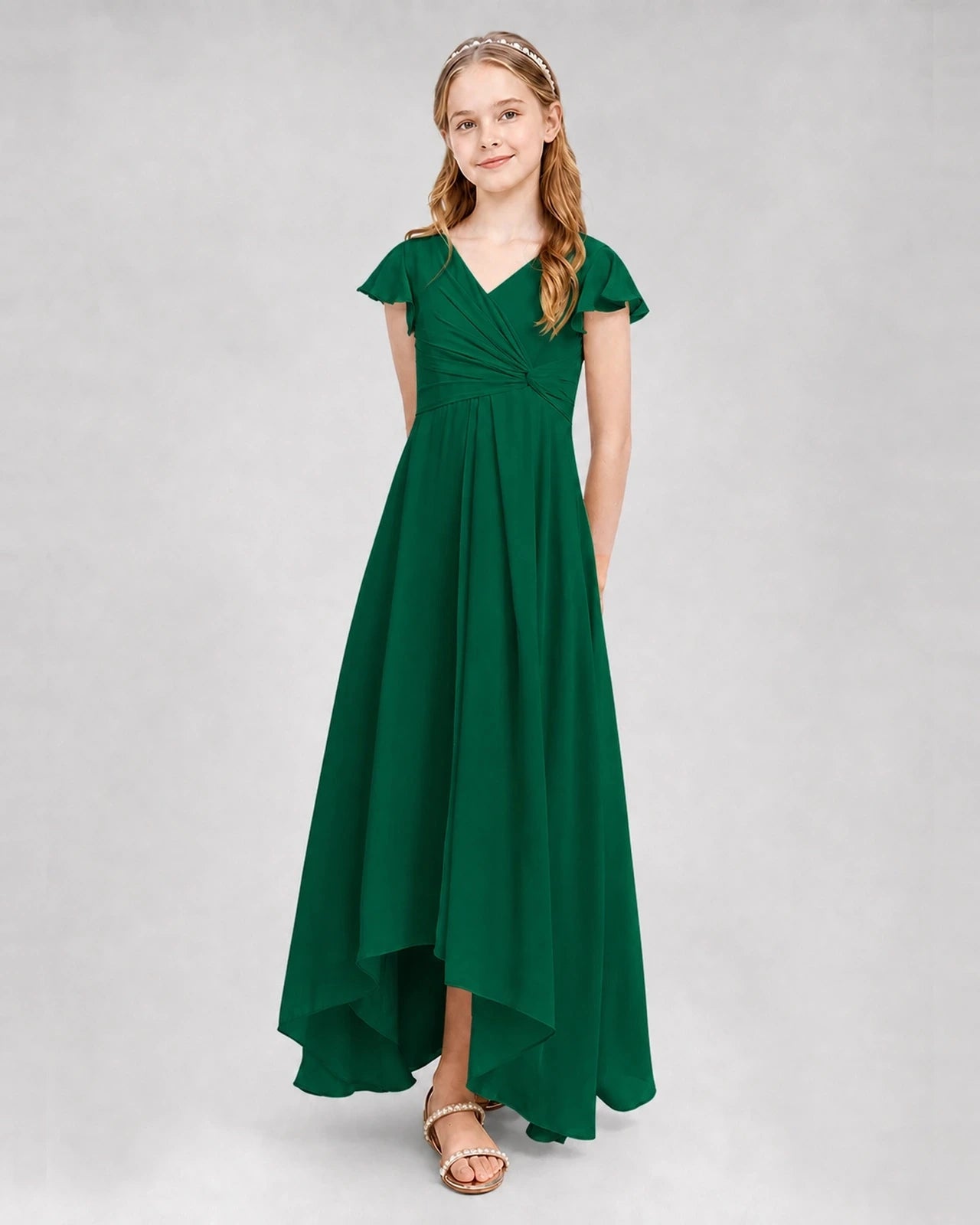 Dideyttawl Flutter Sleeve Chiffon Junior Bridesmaid Dress