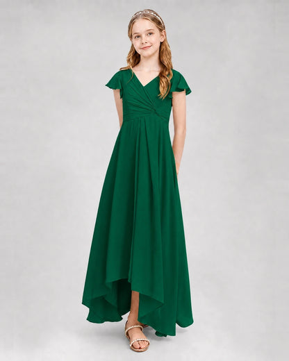 Dideyttawl Flutter Sleeve Chiffon Junior Bridesmaid Dress