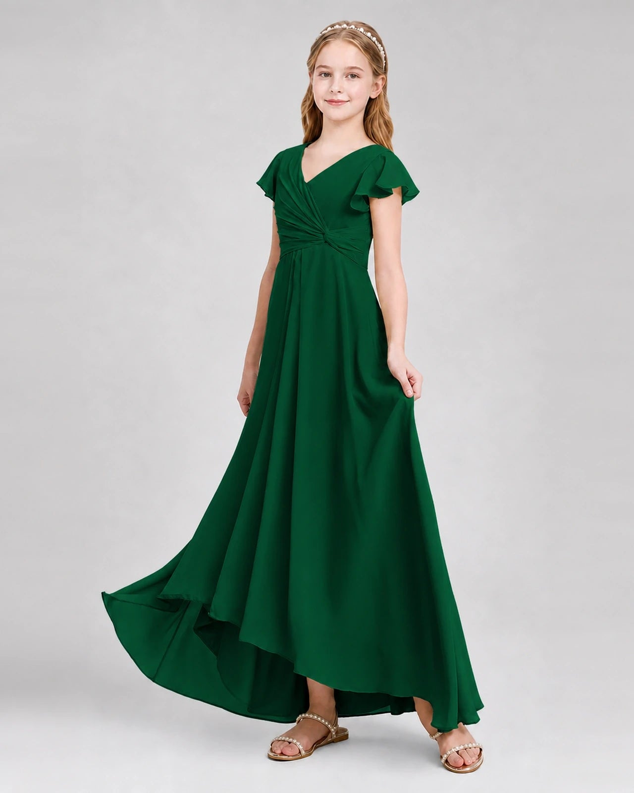 Dideyttawl Flutter Sleeve Chiffon Junior Bridesmaid Dress