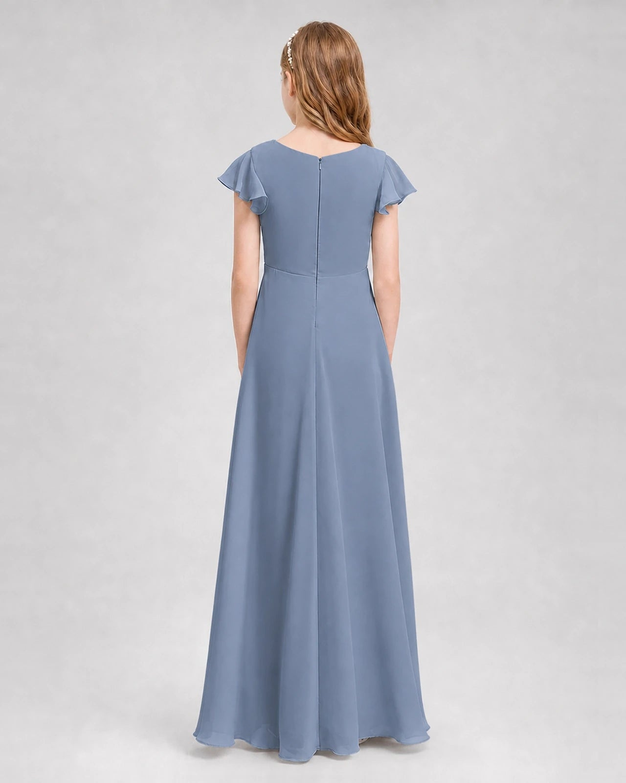 Dideyttawl Flutter Sleeve Chiffon Junior Bridesmaid Dress