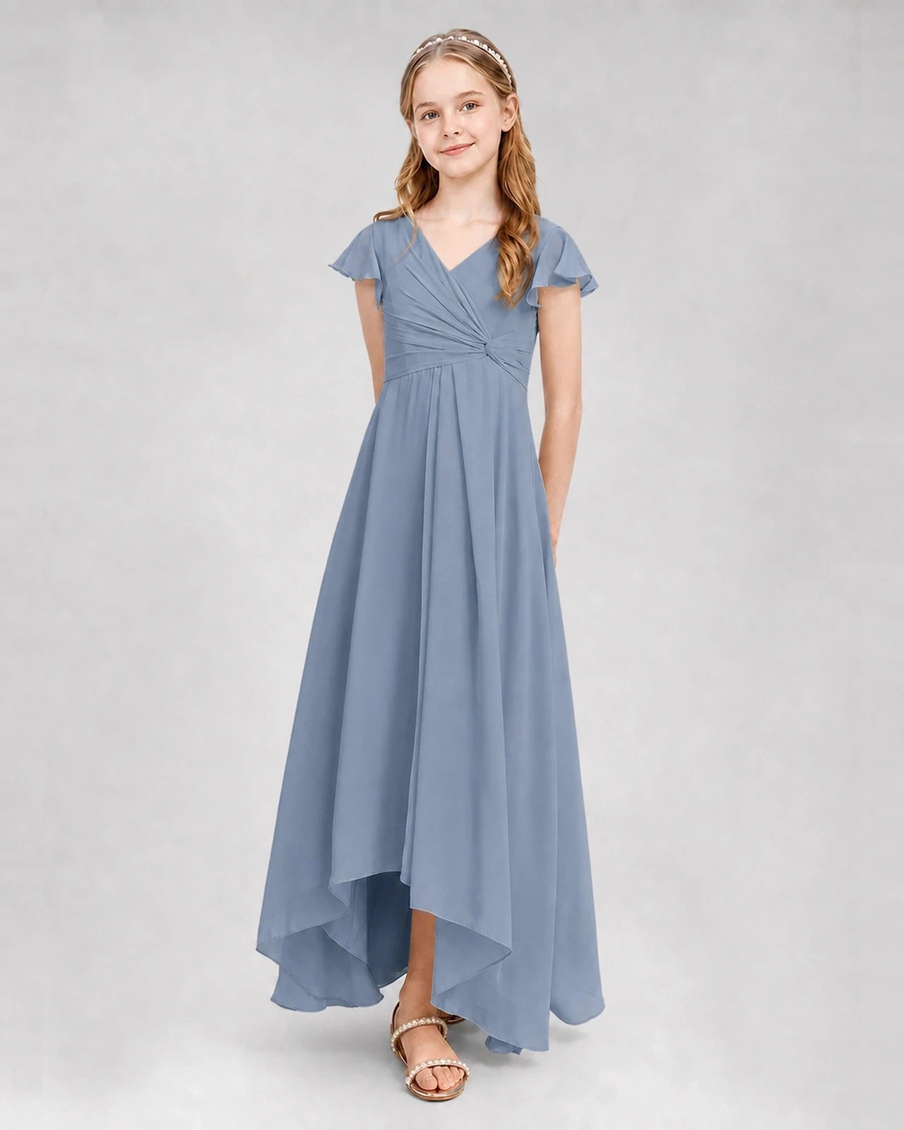 Dideyttawl Flutter Sleeve Chiffon Junior Bridesmaid Dress