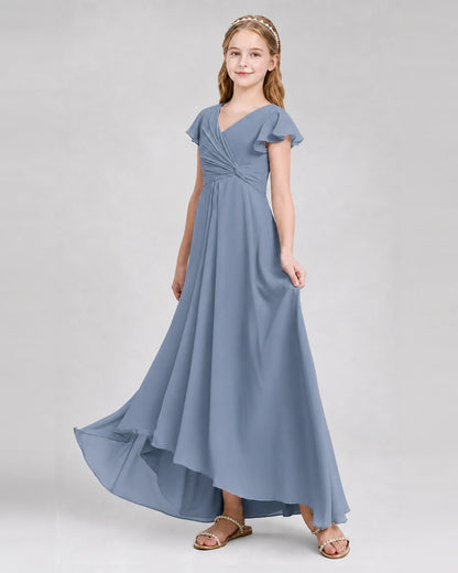 Dideyttawl Flutter Sleeve Chiffon Junior Bridesmaid Dress