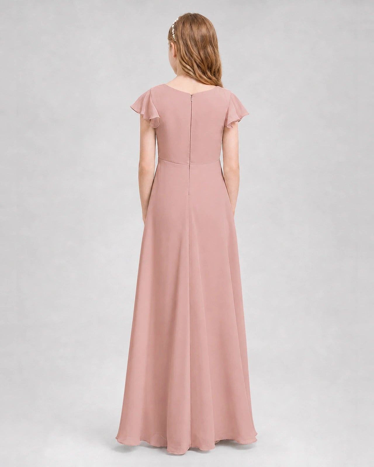 Dideyttawl Flutter Sleeve Chiffon Junior Bridesmaid Dress