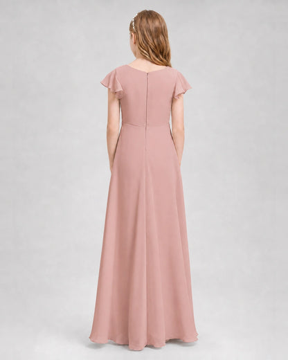 Dideyttawl Flutter Sleeve Chiffon Junior Bridesmaid Dress