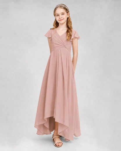 Dideyttawl Flutter Sleeve Chiffon Junior Bridesmaid Dress