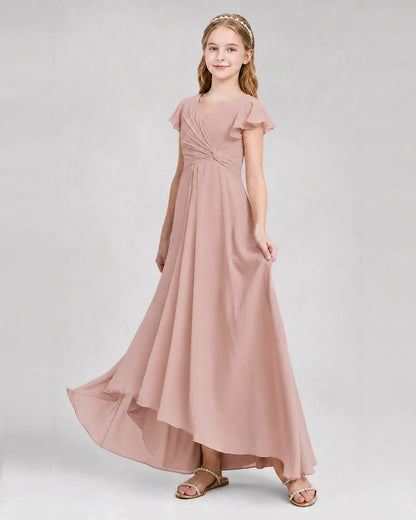 Dideyttawl Flutter Sleeve Chiffon Junior Bridesmaid Dress