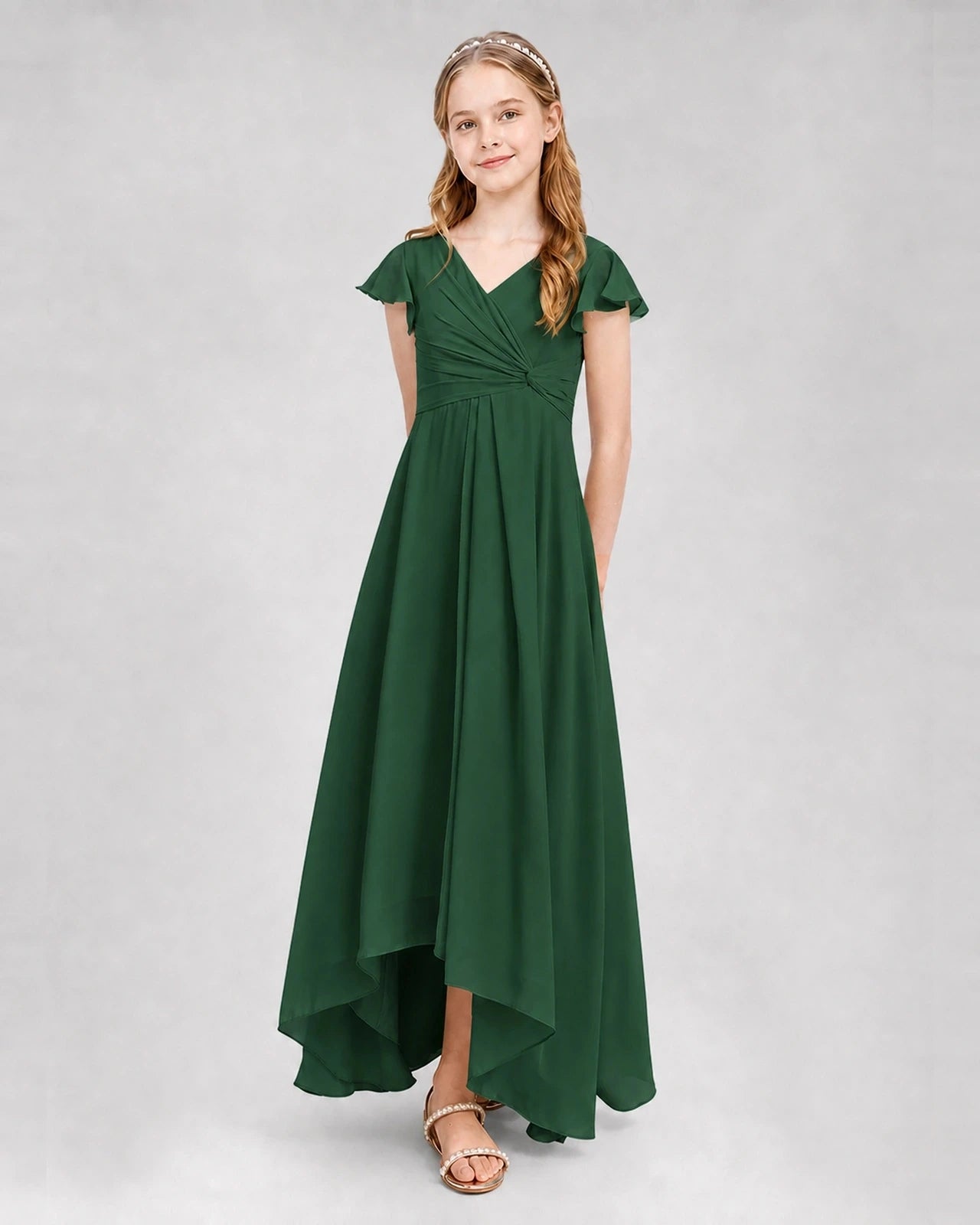 Dideyttawl Flutter Sleeve Chiffon Junior Bridesmaid Dress