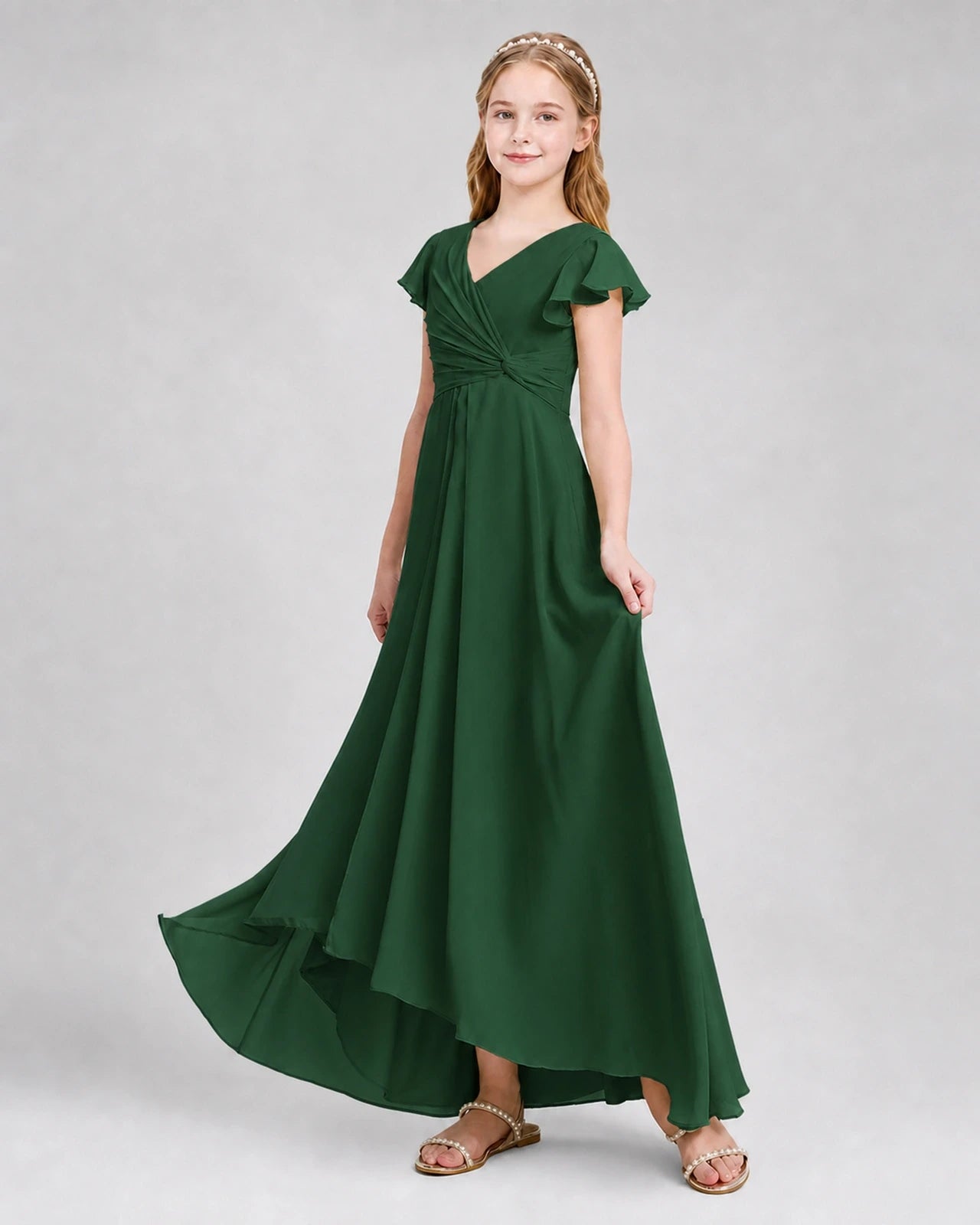 Dideyttawl Flutter Sleeve Chiffon Junior Bridesmaid Dress