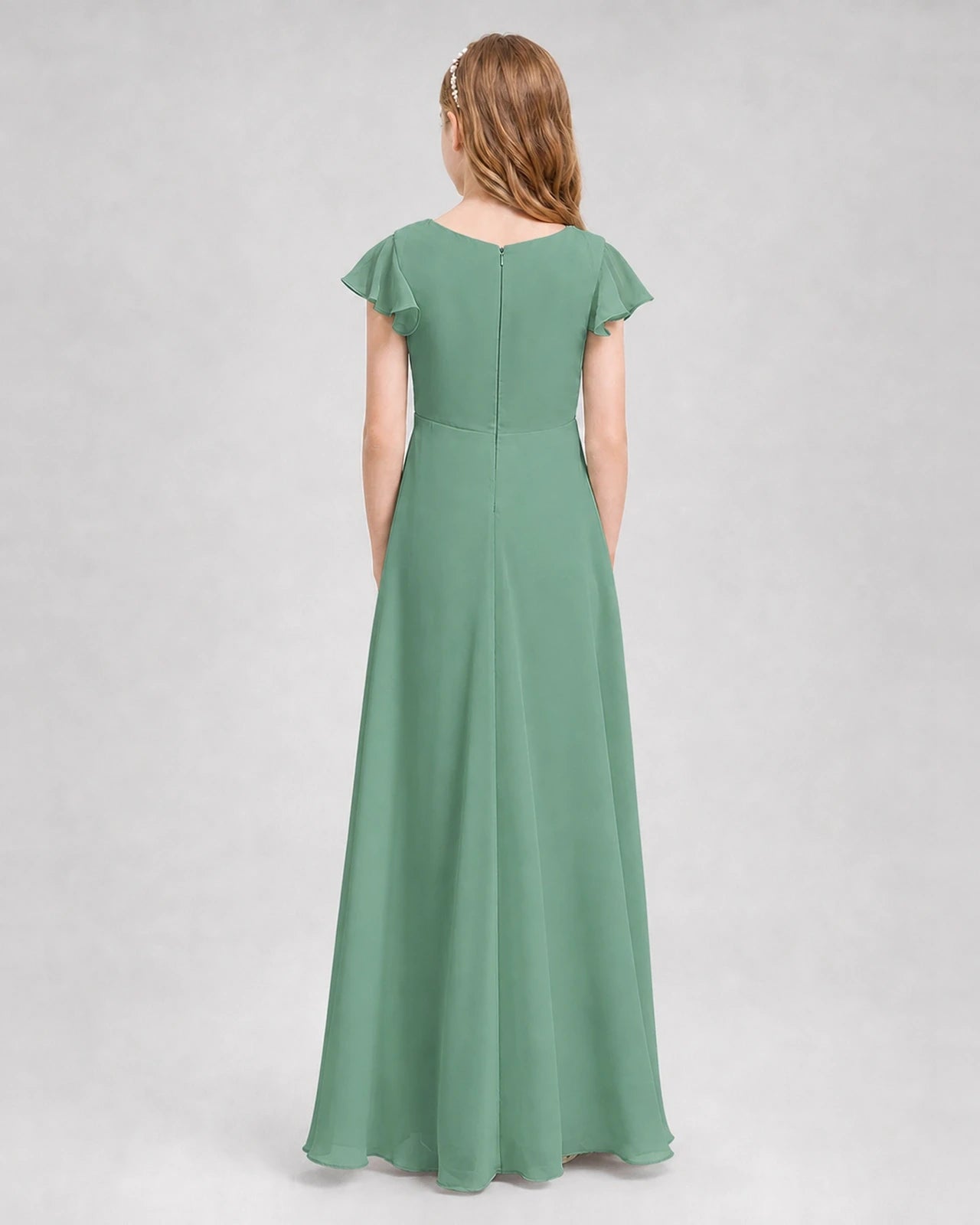 Dideyttawl Flutter Sleeve Chiffon Junior Bridesmaid Dress