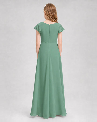 Dideyttawl Flutter Sleeve Chiffon Junior Bridesmaid Dress