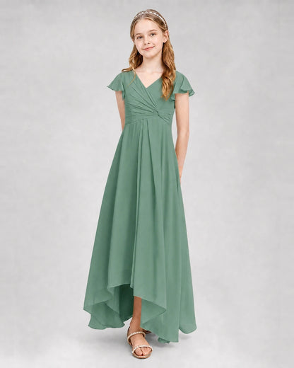 Dideyttawl Flutter Sleeve Chiffon Junior Bridesmaid Dress